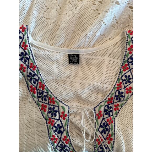 Zury Women's White Tassel Embroidered Swim Coverup Boho Beach Dress OS - Picture 4 of 5